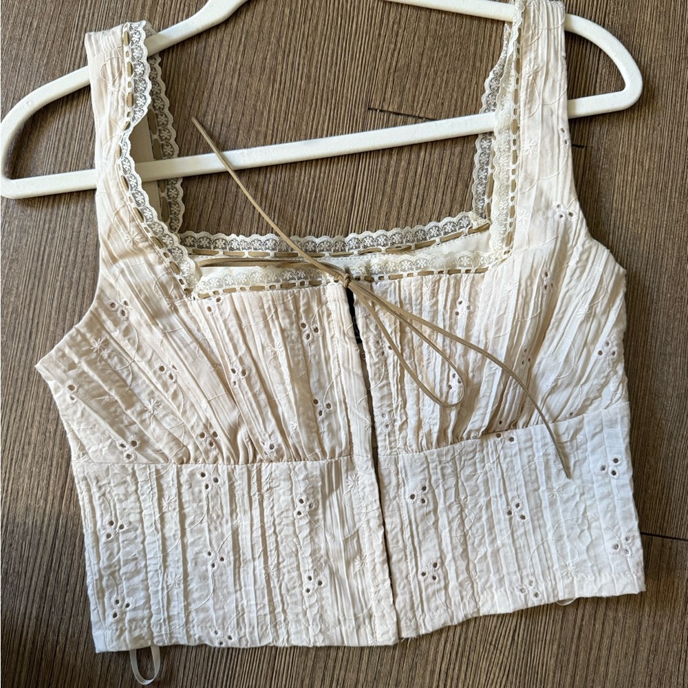 Cream Lace Trimmed Women's Top